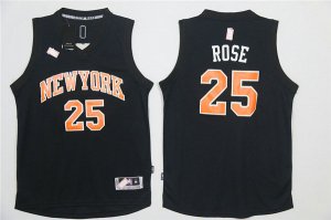 Maillot De Basket New York Knicks Derrick Rose 25 Tout Noir Orange